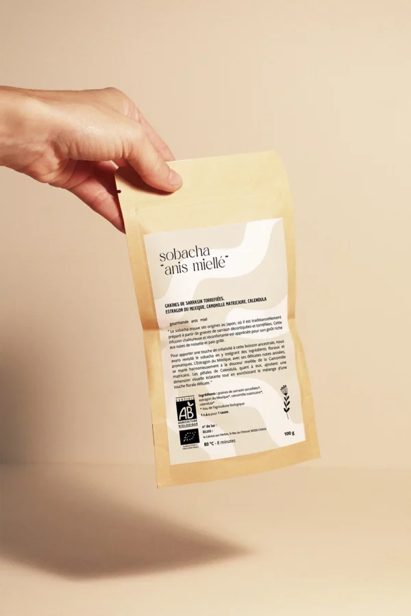 Sobacha à l'estragon du Mexique, camomille matriculante et calendula, une infusion à base de sarrasin torréfié certifiée agriculture biologique