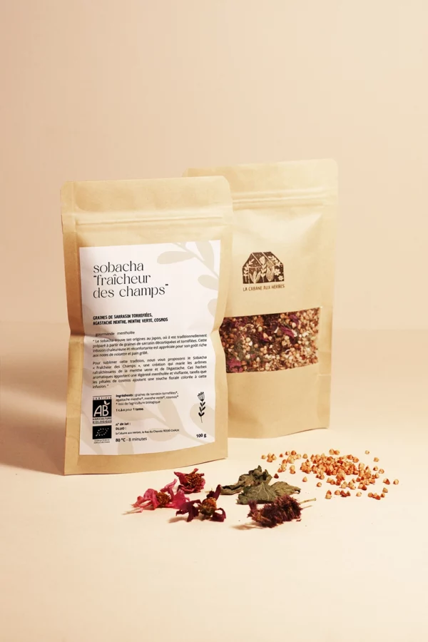 Sobacha à l'agastache, menthe et cosmos, une infusion à base de sarrasin torréfié certifiée agriculture biologique